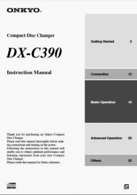Onkyo DX-C390 - Compact Disc Changer CD Player - Instructions - USER MANUAL