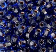 SIZE 6/0 ~ LT SAPPHIRE / COPPER LINED ~ GLASS SEED BEADS LOT ~ 28 Grams