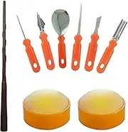Two Halloween LED Pumpkin Lights with Wand Remote Timer 6 PCS Stainless Steel Pumpkin Carving Cutting Tool Kit Set Jack-O-Lantern Decorations Battery Operated Realistic Flickering Flameless Candles