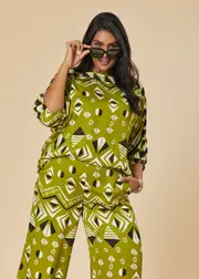 [Virtuelle] Taking Shape Natural Aztec Print Top Size 18 in Print, Viscose - Plus Size Women's Clothing Print