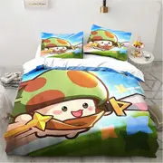 v487 Bed Sheets Anime Legend Game Mushroom Bedding Set,Duvet Cover Bed Set Quilt Cover Pillowcase,King Queen Twin Size Boys Girls Adults 3-Piece Bedd