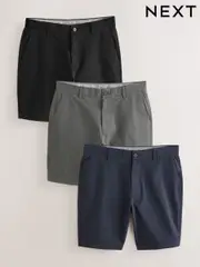 Black/Navy/Charcoal Slim Fit Stretch Chinos Shorts 3 Pack (AM0616) | $102