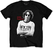 [John Lennon] T Shirt York City B&W Logo Official Mens Black