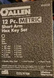 Allen Vintage 12pc Metric Short Arm Hex Key Set 56038 USA NOS