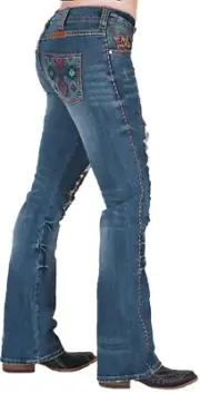 New! Women's Cowgirl Tuff LEOPARD PRIDE BOOTCUT DENIM JEANS Aztec in 3 SIZES!