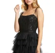 MAC DUGGAL Sequin Bustier Tier Tulle Gown Size 2 Maxi Dress in Black 26281