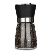 Manual Salt and Pepper Grinder - Refillable Glass Spice Mill with Adjustable Cer