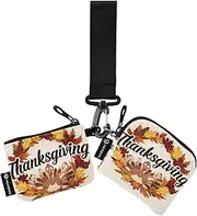 [XYMZR] Mini Zip Around Wristlet keychain Wallet Retro Thanksgiving Turkeys for Women Personalized Pattern Detachable Dual Pouch Wristlet Portable Wallet Phone Coin Purse, Multi-colored, One Size