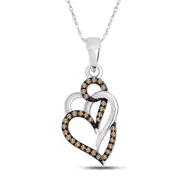 14k White Gold Round Brown Diamond Triple Heart Pendant 1/4 Cttw