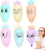 yanzisura Highlighters Assorted Colors - 6X Highlighter Marker Set - Chisel Tip Quick-Dry Markers Carrot Shape Fluorescent Pens School Supplies for Kids Adults Teachers Note-Taking Studying Coloring