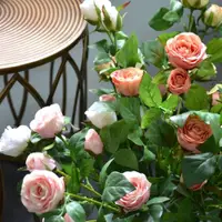 在飛比找ETMall東森購物網優惠-高仿真花假花裝飾花卉美式6頭玫瑰花藝客廳擺件