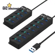 4/7 Port USB 3.0 Hub 5Gbps High Velocity On/Off Switches AC Power Adapter for PC