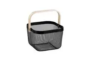 Box Sweden Mesh Storage Basket 25x25x17cm W/Birch Wood Handle - Black