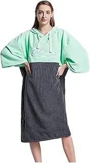 Hooded Poncho Towel Changing Robe with Kangaroo Pocket Quick Dry Towel, Underarm Side-Access Slits for Beach, Surfing and Swimming. (Color : Gray+Green, Size : One Size)