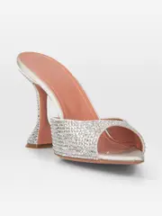 Silver Crystal Pointed Tip Mules