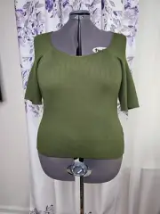 Tahari Knit Short Sleeve Women's Stretchy Top Size XL Fresh Olive