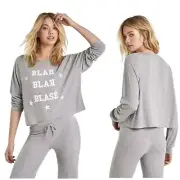 NWT Wildfox Women's Blah Blah Blase Monte Crop Thermal Heather Gray Size Large