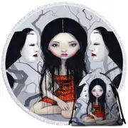Scary Art Lovely Maiden and Faceless Ghosts Round Beach Towel