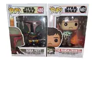 2 FUNKO POP! STAR WARS BOBBLE-HEADS: MANDALORIAN + GROGU 461 & BOBA FETT 489 NIB