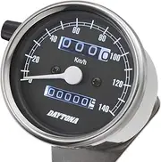 Daytona 15633 Motorbike Mechanical Speedometer, Stainless Steel Body/Black Panel/White LED, φ23.6 inches (60 mm), 48.2 Miles (140 km/h) Display