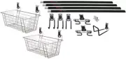 FastTrack 16-Piece Garage Storage Gardening Rail Kit Utility Hooks Wire Baskets