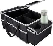 Car Organiser - Portable Waterproof Boot Organiser | Auto Seats Organiser Front For Travel Road Trip Supplies | Multi-Compartment Car Caddy With Cup Holder partition storage