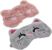 HOMOCONO Cute Cartoon Plush Eye Masks for Sleep Shading Blindfolds Soft Eye Protective Patches Adorable Grey Cat & Cat Design Ideal for Rest and Relaxation
