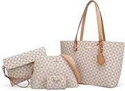 [Lovematch] Women Fashion Synthetic Leather Handbags Tote Bag Shoulder Bag Top Handle Satchel Purse Set 4pcs