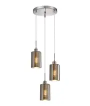 ESPEJO1 Interior Iron & Chrome Glass with Line Effect Oblong Pendant Light- 3 lits Round