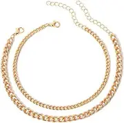 [JHJEWH] Gold Ankle Bracelets for Women,Adjustable Womens Anklet Set, Minimalist Cuban Link Anklets,Dainty Layered Anklet,Stackable Figaro Beaded Cuban Link Anklets Beach Jewelry for Women, One Size, Alloy