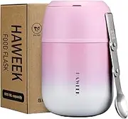 HAWEEK Insulated Food Container 17 oz Soup Thermo for Hot Food Adults, Stainless Steel Vacuum Lunch Box with Folding Spoon, Adult Kids Thermo Portable with Handle for School, Office, Outdoor