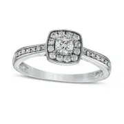 0.33 CT. T.W. Natural Diamond Cushion Frame Engagement Ring in Sterling Silver