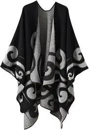 [QionWon] Fall Poncho Thermal Print Bohemian Women Autumn Cloak Stylish