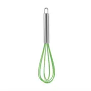 Manual Stainless Steel Handle Silicone Multi-Purpose Egg Beater Cake Cream Whisk Handheld Mixer Baking Tool (Dark Green, 10 Inches)
