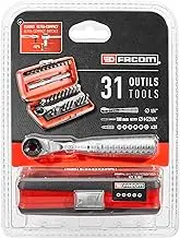 FACOM R.PEJ31PB 1/4 Inch Mini Ratchet Set with Extension Set Including Phillips, Pozidriv, Slotted, Hexagon Socket, Torx & Resistorx, Includes Storage Case