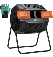 Outdoor Tumbling Composter Dual Rotating Batch Compost Bin, 43 Gallon