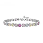 ANYCO Bracelet Iced Out Square Rainbow Mixed Cuts Pink Stone Tennis Bracelet For Women Men 925 Sterling Silver 5A Cz Diamond Bracelets