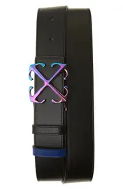 Off-White Iridescent Arrow Buckle Leather Reversible Belt in Black - Blue at Nordstrom, Size 110
