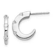 Solid 14k White Gold Simulated CZ J-Hoop Post Earrings