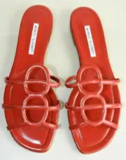 $875 NEW Manolo Blahnik PULCHE Slide Leather Red Mule Flats Sandals Shoes 40.5