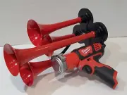 Milwaukee M12 Air Horn, Train Horn Compressor , QUAD Red Trumpets 14 Inch