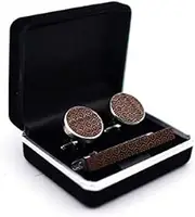 [TOBILE] Walnut Brass Wood Tie CliCufflinks Men's Dress Business Clothing Accessories Gift Box Set