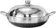 Wok, Double Ears Fry Dish Pan,316 Stainless Steel Honeycomb Texture Non-Stic Pot, Large Diameter Wok, with Anti-Scald Handle (Diameter 38cm/14.96in), Silver