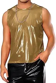 [Lars Amadeus] Metallic Tank Tops for Men's Holographic Sleeveless T-Shirt Disco Party Shiny Vest