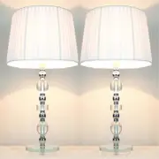 2 Vintage Bedside Table Glass Base Lamps w Shades