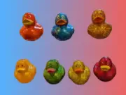 Set Of 7 Mini Colorful Glitter Rubber Duckies (Assorted Color Ducks) 2”