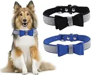 Hohopeti Pet Fashion Bow Ties Collar Durable Drill Pet Neck Chain M 42x2cm Dark Blue for Dog Cat