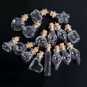 10 Assorted Mini Empty Glass Bottle Vials Cork Charm Pendants Wish Bottles