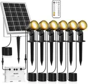 6-in-1 Solar Spotlights with Remote Control - IP66 Waterproof, Adjustable Color/Brightness/Mode/Time
