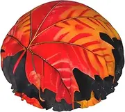 Fall Red Leaves Print Various Activities Shower Cap Reusable Soft And Lightweight Bath Hair Cap Long Hair